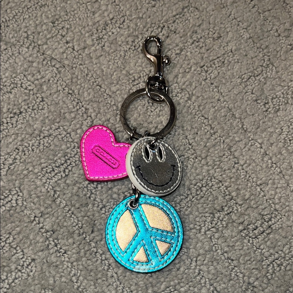 Coach Pink Heart and Blue Peace Sign Keychain